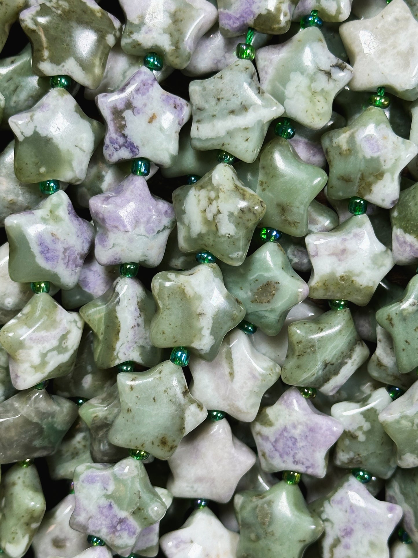 Natural Green Flower Agate Gemstone Bead 15mm Star Shape, Gorgeous Green Purple Beige Flower Agate Beads, Great Quality Full Strand 15.5"