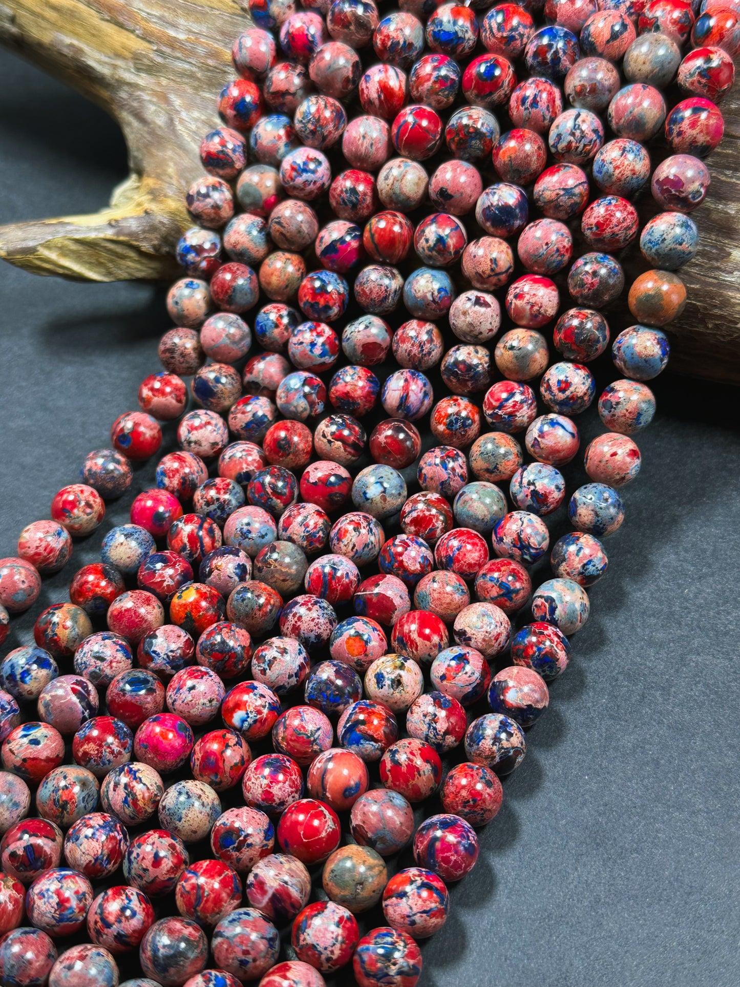 Natural Sea Sediment Jasper Gemstone 4mm 6mm 8mm 10mm Round Beads, Beautiful Red Blue Beige Colors Imperial Jasper Beads Full Strand 15.5"