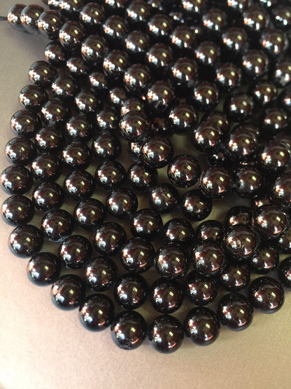 AAA natural black tourmaline beads . Gemstone beads . 4mm 6mm 8mm 10mm 12mm 14mm round beads black tourmaline beads . Bead strand 15.5”