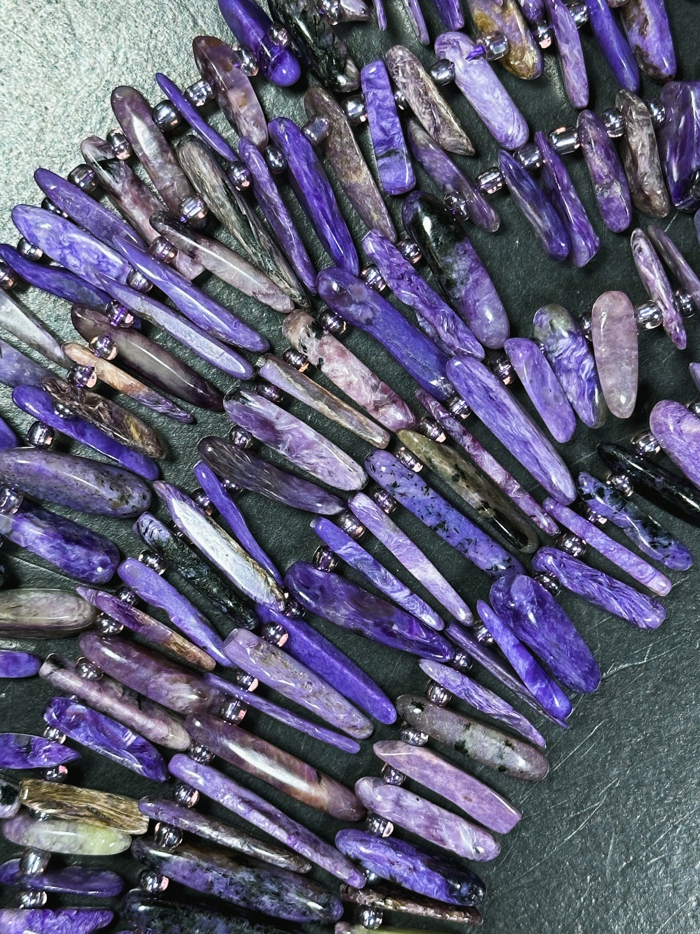 Natural Charoite Gemstone Bead Graduated Stick Shape, Beautiful Natural Purple Black Color Charoite Beads, Great Quality Full Strand 15.5"