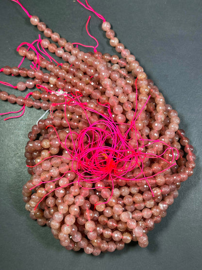 Natural Strawberry Quartz Gemstone Bead Faceted 6mm 8mm 10mm 12mm Round Beads, Beautiful Pink Red Strawberry Quartz Bead Full Strand 15.5"