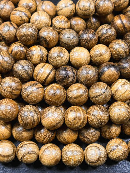 Natural Tiger Skin Sandalwood Beads 8mm 10mm Round Beads, Natural Light Brown Aromatic Wood Meditation Prayer Mala Beads Full Strand 15.5"