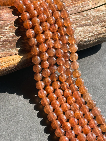 Natural Orange Strawberry Quartz Gemstone Bead 8mm 10mm Round Beads, Beautiful Natural Golden Orange Color Strawberry Quartz Beads 15.5"