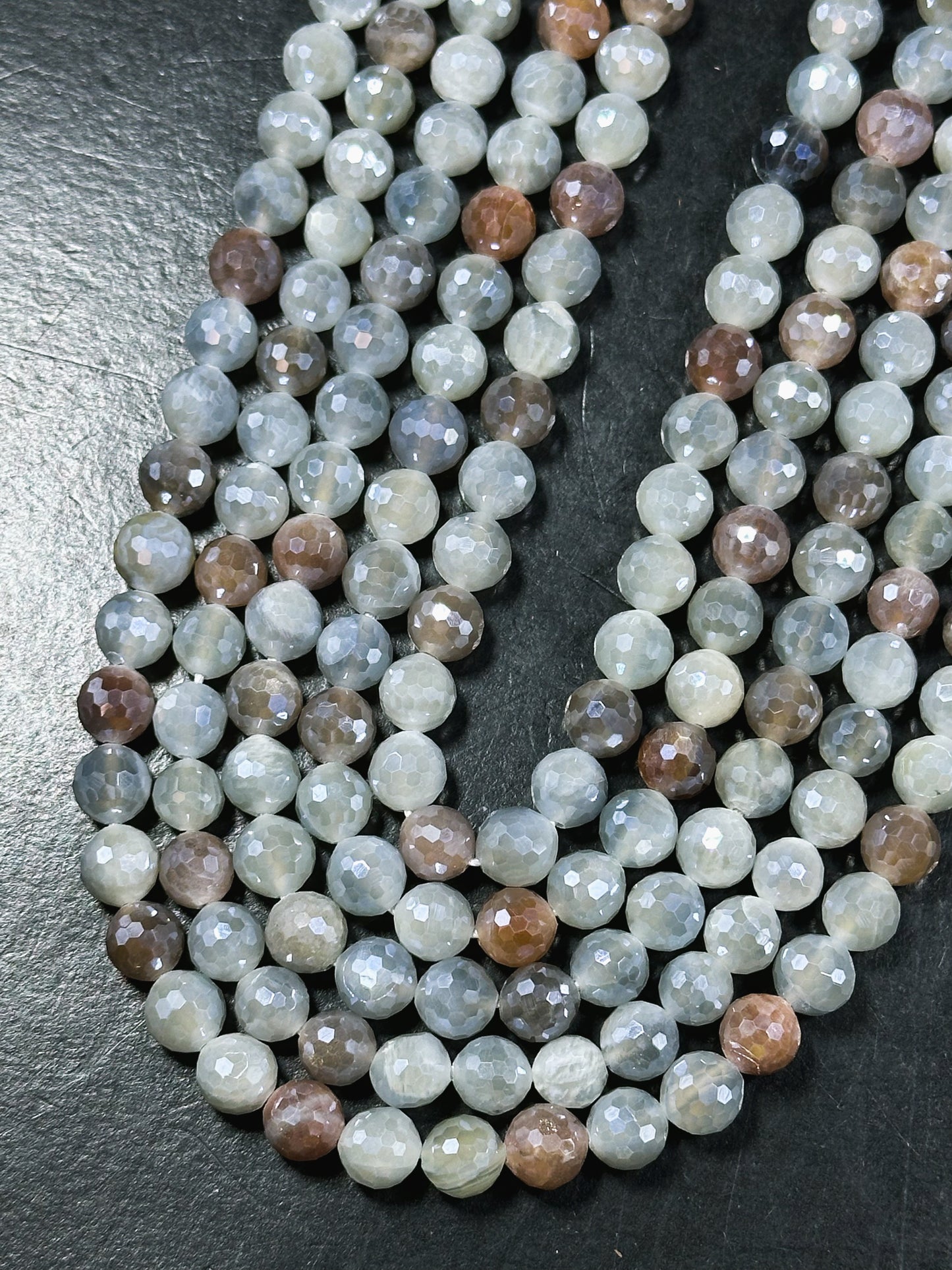 Mystic Natural Multi Moonstone Gemstone Bead Faceted 6mm 8mm Round Bead, Beautiful Gray Brown White Color Mystic Moonstone Bead 15.5" Strand