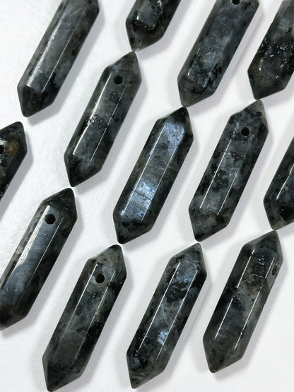 Natural Larvikite Labradorite Gemstone Bead Faceted 32x7mm Double Point Shape Beautiful Natural Black Gray Larvikite Bead Focal Pendant