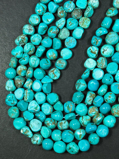 Natural Chinese Turquoise Gemstone Bead 9-12mm Freeform Pebble Shape, Beautiful Natural Blue Color Turquoise Beads, Full Strand 15.5"