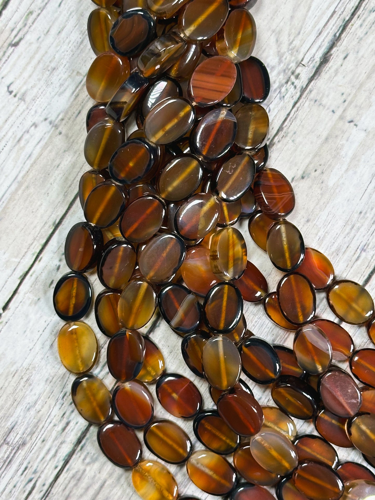 Natural Orange Agate Gemstone Bead 14x10mm Oval Shape, Beautiful Dark Orange Black Color Smooth Agate Gemstone Beads Full Strand 15.5"