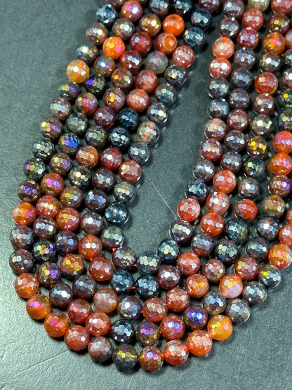 Mystic Natural Carnelian Gemstone Beads Faceted 6mm 8mm 10mm Round Beads, Beautiful Ruby Red Orange Color Gemstone Beads Full Strand 15.5"