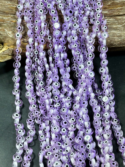 Beautiful Evil Eye Glass Beads 6mm 8mm 10mm Flat Coin Shape, Beautiful Purple Clear Color Evil Eye Glass Beads, Religious Amulet Prayer Beads