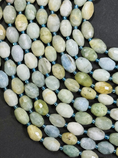 Natural Aquamarine Gemstone Bead Faceted 14x10mm Barrel Shape, Beautiful Natural Blue Green Color Aquamarine Great Quality Full Strand 15.5