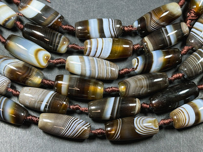 Natural Brown Botswana Agate Gemstone Bead Smooth Barrel Shape Beads, Gorgeous Natural Brown Botswana Agate, Excellent Quality 15.5" Strand