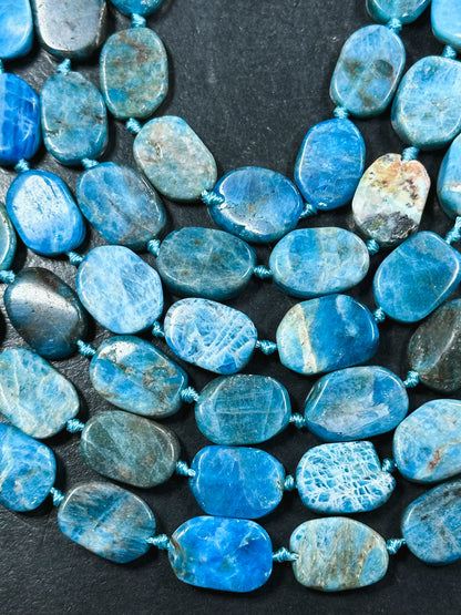 AAA Natural Apatite Gemstone Bead 16x11mm Oval Tablet Shape Bead, Beautiful Natural Blue Color Apatite Beads Excellent Quality 15.5" Strand