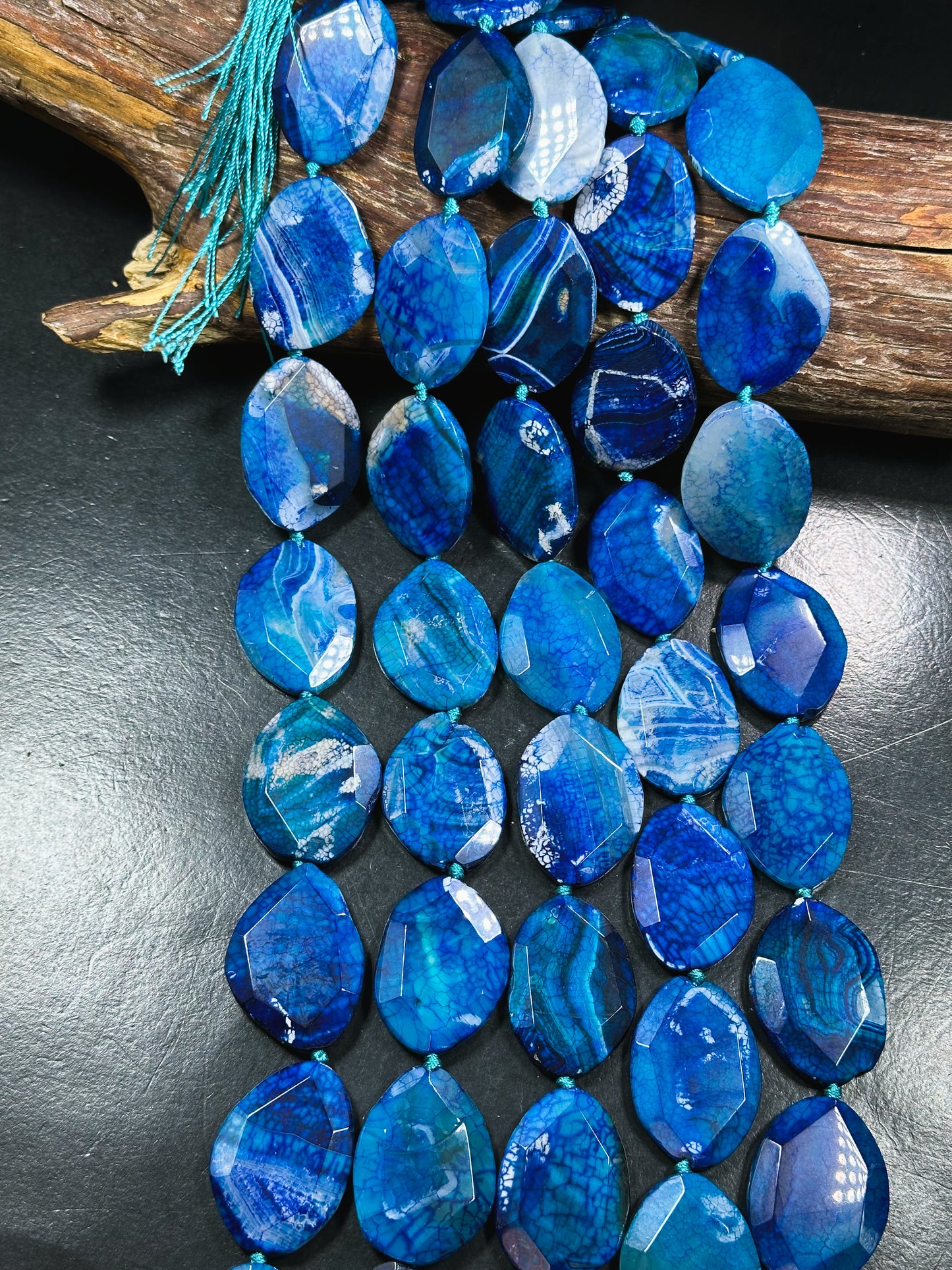 Natural Dragon Skin Agate Gemstone Bead Faceted Oval Shape Bead, Beautiful Royal Blue Color Dragon Skin Agate Beads, Full Strand 15.5"