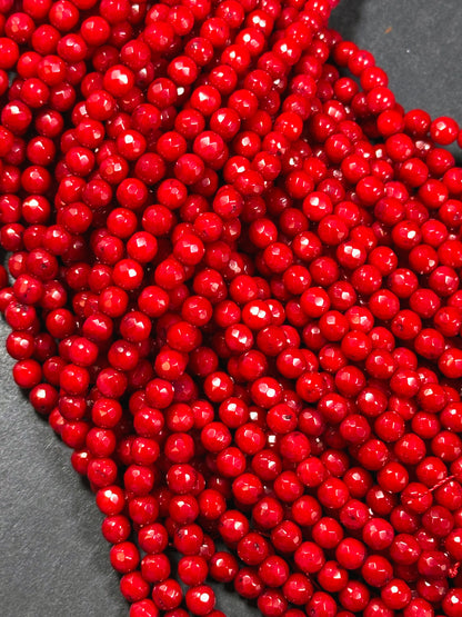 Natural Red Coral Gemstone Bead Faceted 3mm 5mm Round Beads, Beautiful Natural Red Color Bamboo Coral Gemstone Beads, Great Quality 15.5"