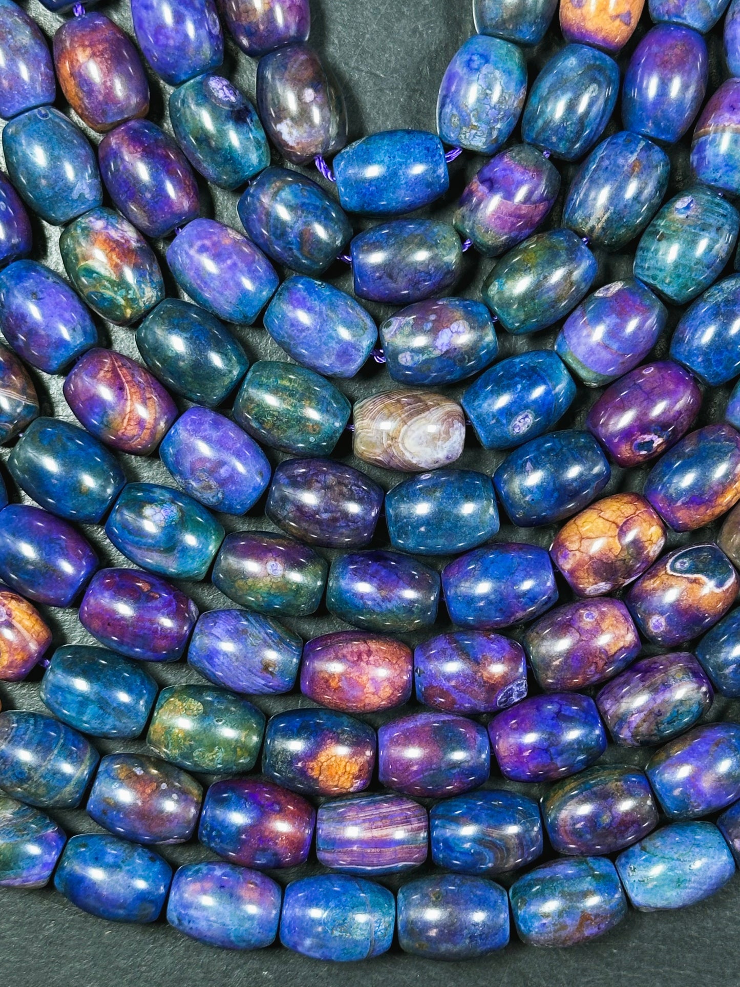 Natural Tibetan Gemstone Bead 13x10mm Barrel Shape Bead, Gorgeous Multicolor Galaxy Purple Blue Color Tibetan Stone Beads, Full Strand 14"