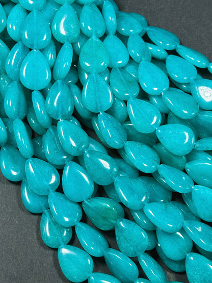 Natural Turquoise Blue Jade Gemstone Bead 20x15mm Teardrop Shape, Beautiful Turquoise Color Jade Beads, Excellent Quality Full Strand 15.5"