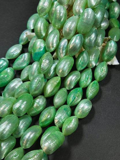 Natural Green Sea Shell Beads, Natural 24x12mm Sea Shell Oval Shape Beads, Gorgeous Spring Green Color Sea Shell Beads, 15.5" Strand