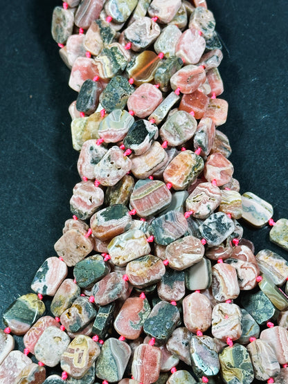 NATURAL Rhodochrosite Gemstone Bead 15x11mm Rectangle Tablet Shape, Beautiful Natural Pink Brown Color Gemstone Beads Full Strand 15.5"