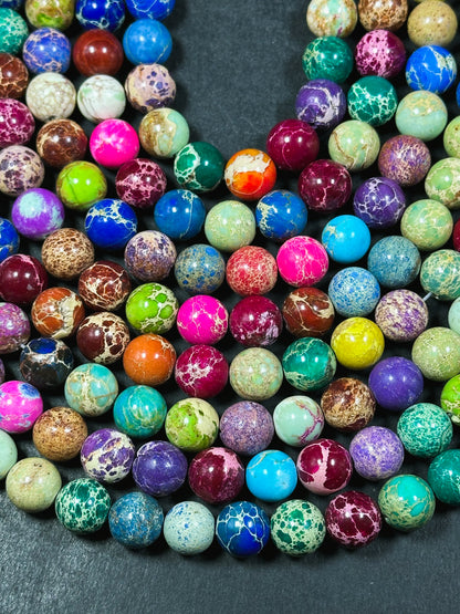 Natural Sea Sediment Jasper Gemstone Bead 4mm 6mm 8mm 10mm 12mm Round Beads, Beautiful Rainbow Multicolor Jasper Beads Full Strand 15.5"