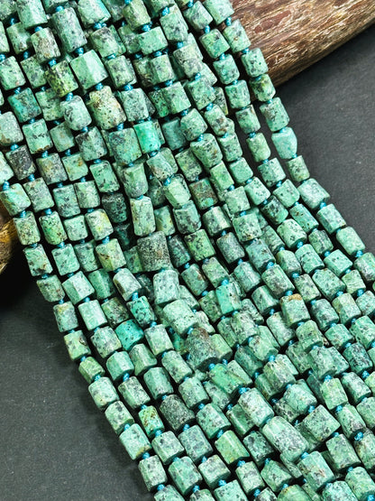 Natural African Turquoise Gemstone Faceted 8x6mm Tube Shape Bead, Beautiful Green Turquoise Color African Turquoise Beads Full Strand 15.5"