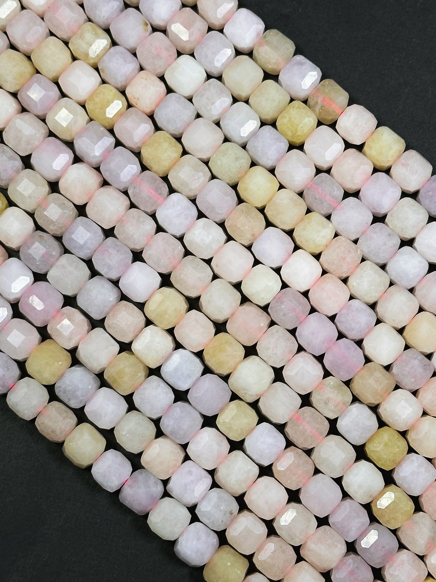 AAA Natural Morganite Gemstone Bead Faceted 8mm Cube Shape, Gorgeous Multicolor Pastel Pink Yellow Purple Morganite Beads, Excellent Quality