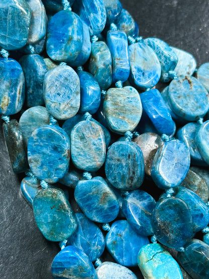 AAA Natural Apatite Gemstone Bead 16x11mm Oval Tablet Shape Bead, Beautiful Natural Blue Color Apatite Beads Excellent Quality 15.5" Strand