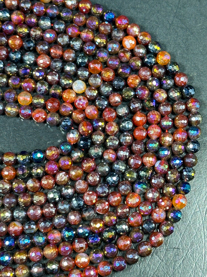 Mystic Natural Carnelian Gemstone Beads Faceted 6mm 8mm 10mm Round Beads, Beautiful Ruby Red Orange Color Gemstone Beads Full Strand 15.5"