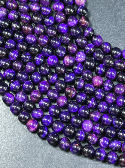 Natural Purple Tiger Eye Gemstone Bead 4mm 6mm 8mm 10mm 12mm Round Bead, Beautiful Purple Color Tiger Eye Gemstone Beads Full Strand 15.5"