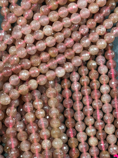 Natural Strawberry Quartz Gemstone Bead Faceted 6mm 8mm 10mm 12mm Round Beads, Beautiful Pink Red Strawberry Quartz Bead Full Strand 15.5"