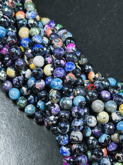 Mystic Natural Tibetan Agate Gemstone Bead Faceted 8mm 10mm Round Beads, Beautiful Mystic Multicolor Agate Stone Beads, Full Strand 15.5"