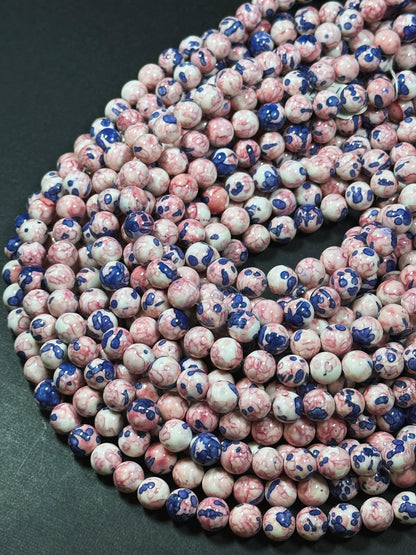 Beautiful Rain Flower Stone Bead 4mm 6mm 8mm 10mm Round Beads, Gorgeous Multicolor Pink Blue Color Rain Flower Bead Full Strand 15.5"
