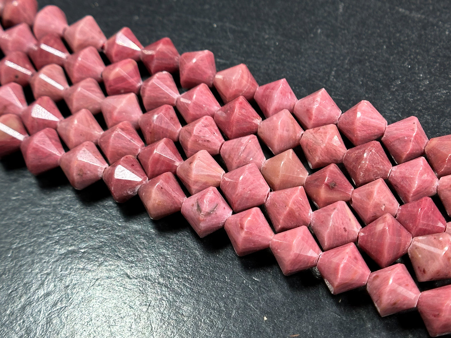 Natural Rhodochrosite Gemstone Bead Faceted 8mm Bicone Diamond Shape Bead, Beautiful Natural Pink Color Rhodochrosite Bead Full Strand 15.5"