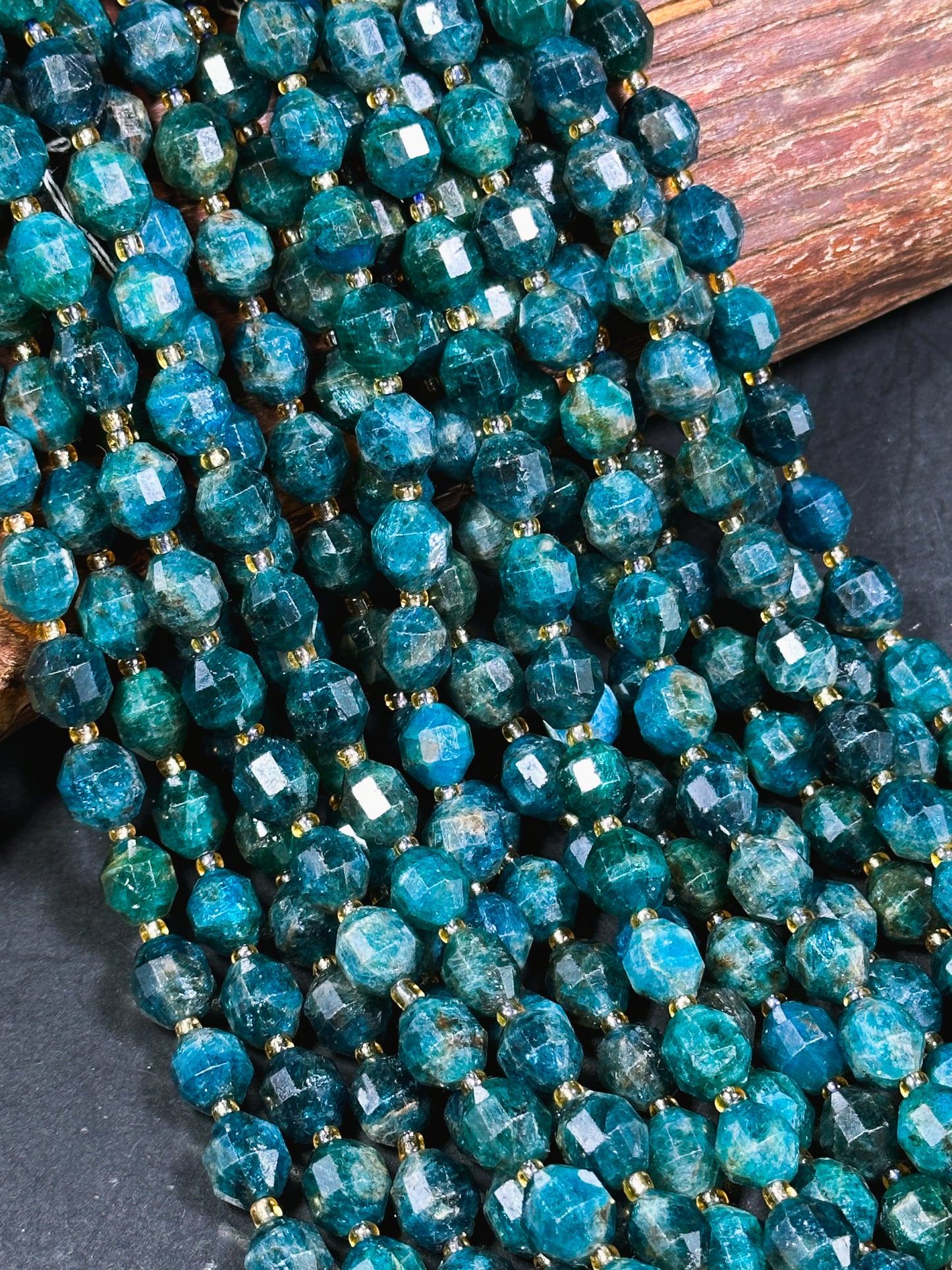 AAA Natural Apatite Gemstone Bead Faceted 10mm Diamond Cut Bead, Beautiful Natural Deep Blue Color Apatite Gemstone Bead Great Quality 15.5"