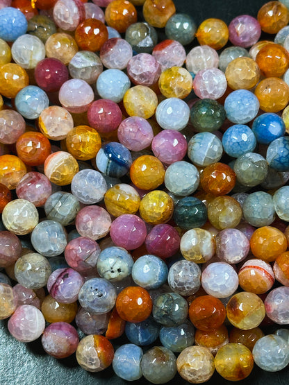 Natural Dragon Vein Agate Gemstone Bead Faceted 10mm Round Bead, Gorgeous Multicolor Dragon Vein Agate Bead, Great Quality Full Strand 15.5"