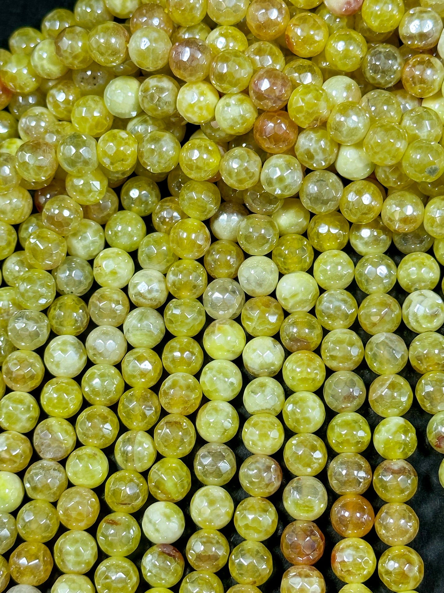 Beautiful Mystic Agate Gemstone Bead Faceted 6mm 8mm 10mm Round Bead, Beautiful Yellow Color Agate Gemstone Bead Full Strand 15.5"