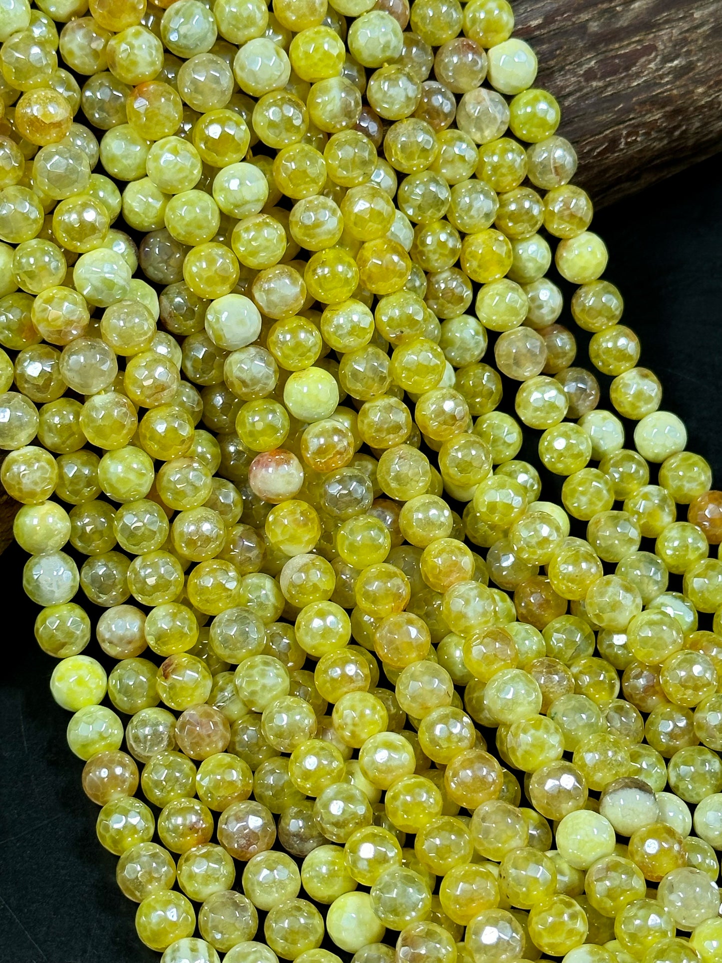 Beautiful Mystic Agate Gemstone Bead Faceted 6mm 8mm 10mm Round Bead, Beautiful Yellow Color Agate Gemstone Bead Full Strand 15.5"