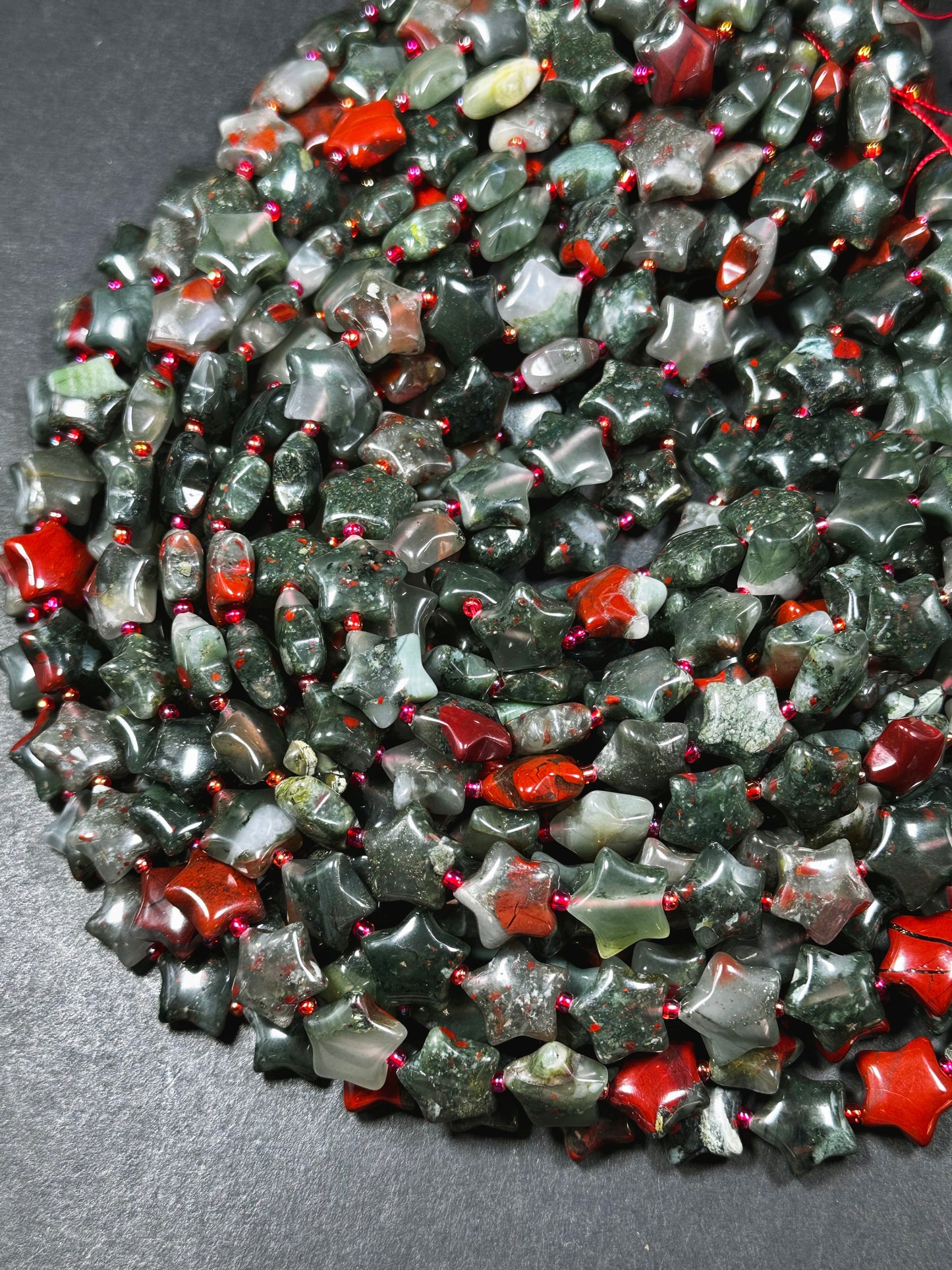 Natural African Bloodstone Gemstone Bead 15mm Star Shape, Gorgeous Natural Gray Red Color Bloodstone Beads, Great Quality Full Strand 15.5"