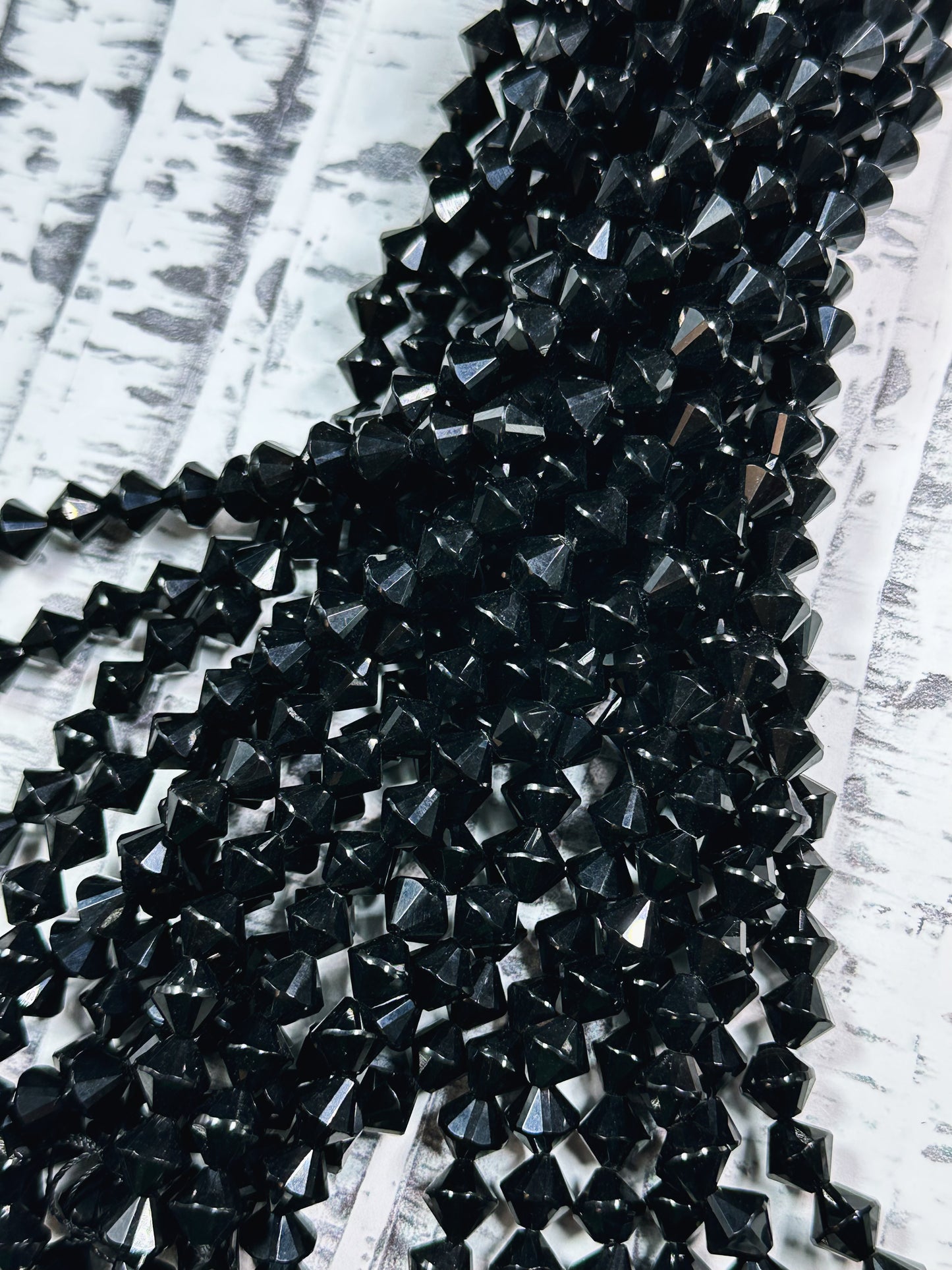 Natural Black Tourmaline Gemstone Bead Faceted 8mm Bicone Diamond Shape Bead, Beautiful Natural Black Tourmaline Bead Full Strand 15.5"