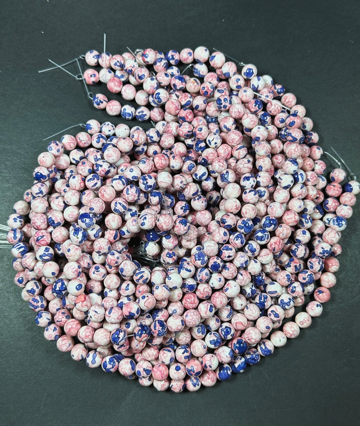 Beautiful Rain Flower Stone Bead 4mm 6mm 8mm 10mm Round Beads, Gorgeous Multicolor Pink Blue Color Rain Flower Bead Full Strand 15.5"