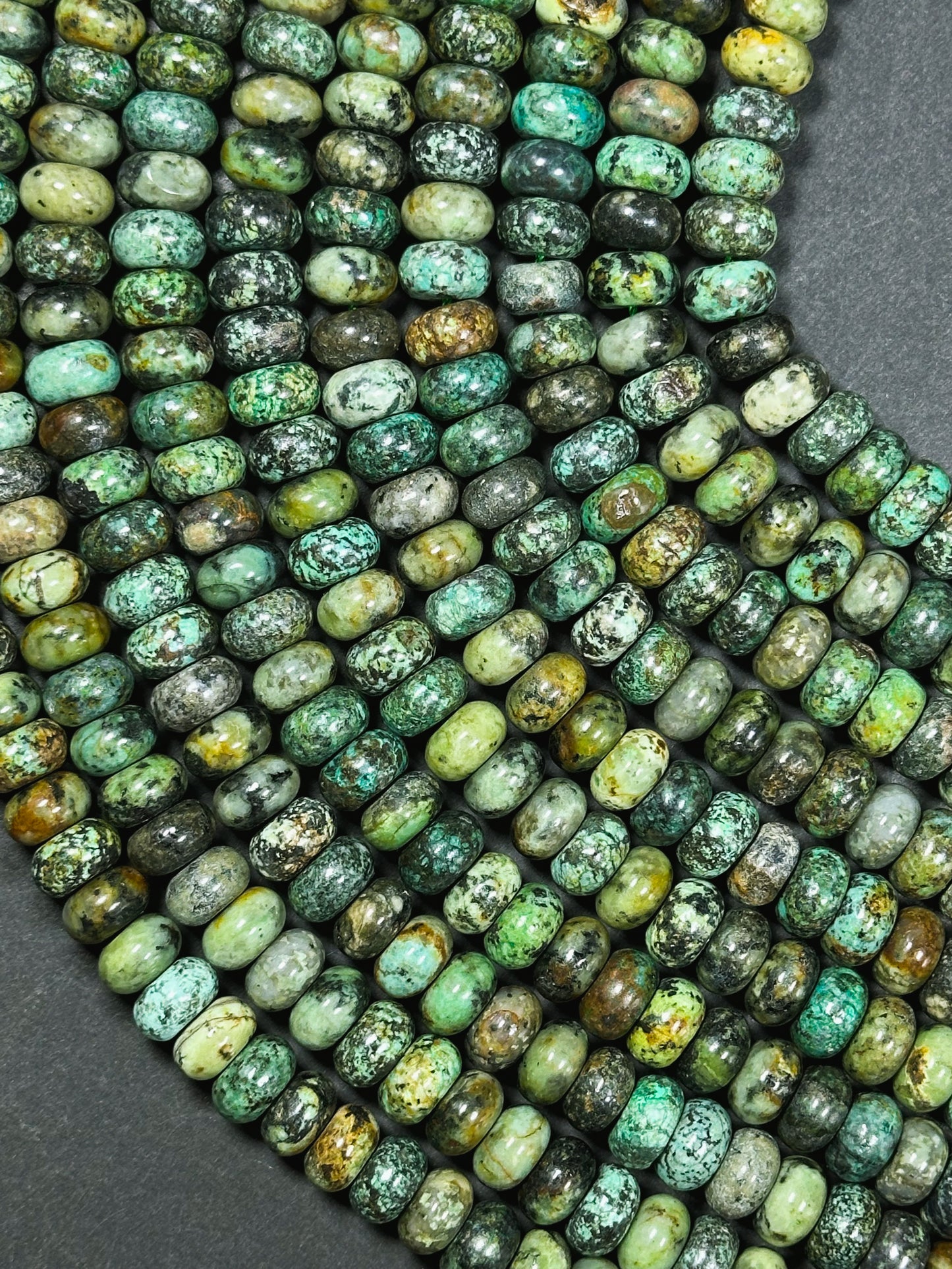 Natural African Turquoise Gemstone Bead 10x6mm Rondelle Shape, Beautiful Natural Green Brown Turquoise, Excellent Quality Full Strand 15.5"