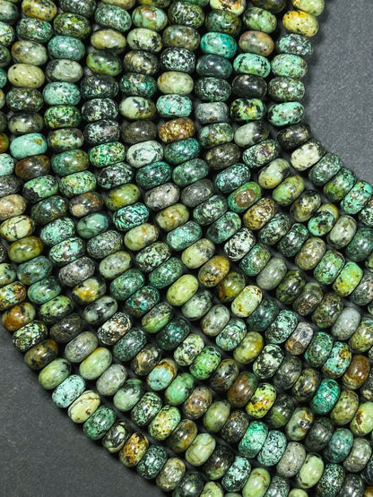 Natural African Turquoise Gemstone Bead 10x6mm Rondelle Shape, Beautiful Natural Green Brown Turquoise, Excellent Quality Full Strand 15.5"