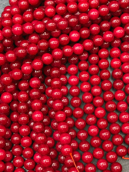 Natural Red Jade Gemstone Bead Smooth 6mm 8mm 10mm Round Beads, Gorgeous Deep Red Color Jade Gemstone Beads Full Strand 15.5"