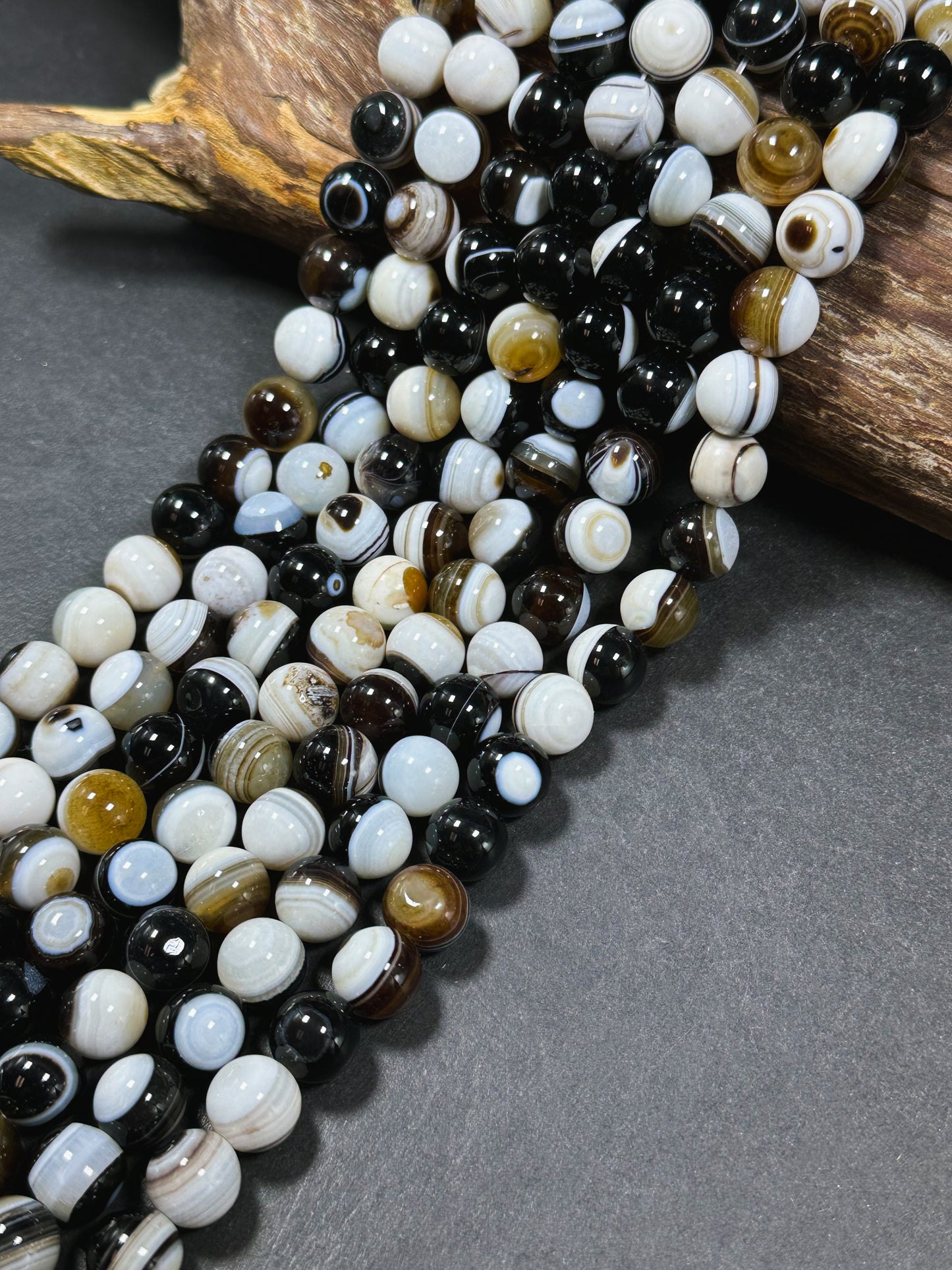 Natural Agate Gemstone Bead 12mm Round Beads, Beautiful Natural Multicolor White Brown Black Color Swirly Agate Gemstone Beads 15.5" Strand