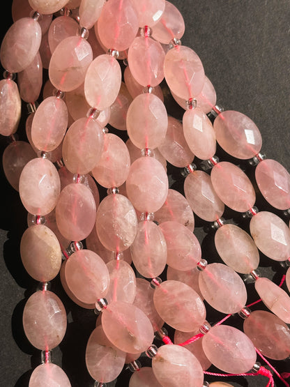 Natural Rose Quartz Gemstone Bead Faceted 18x13mm Oval Shape Bead, Beautiful Natural Rose Pink Color Rose Quartz Gemstone Beads 15.5" Strand