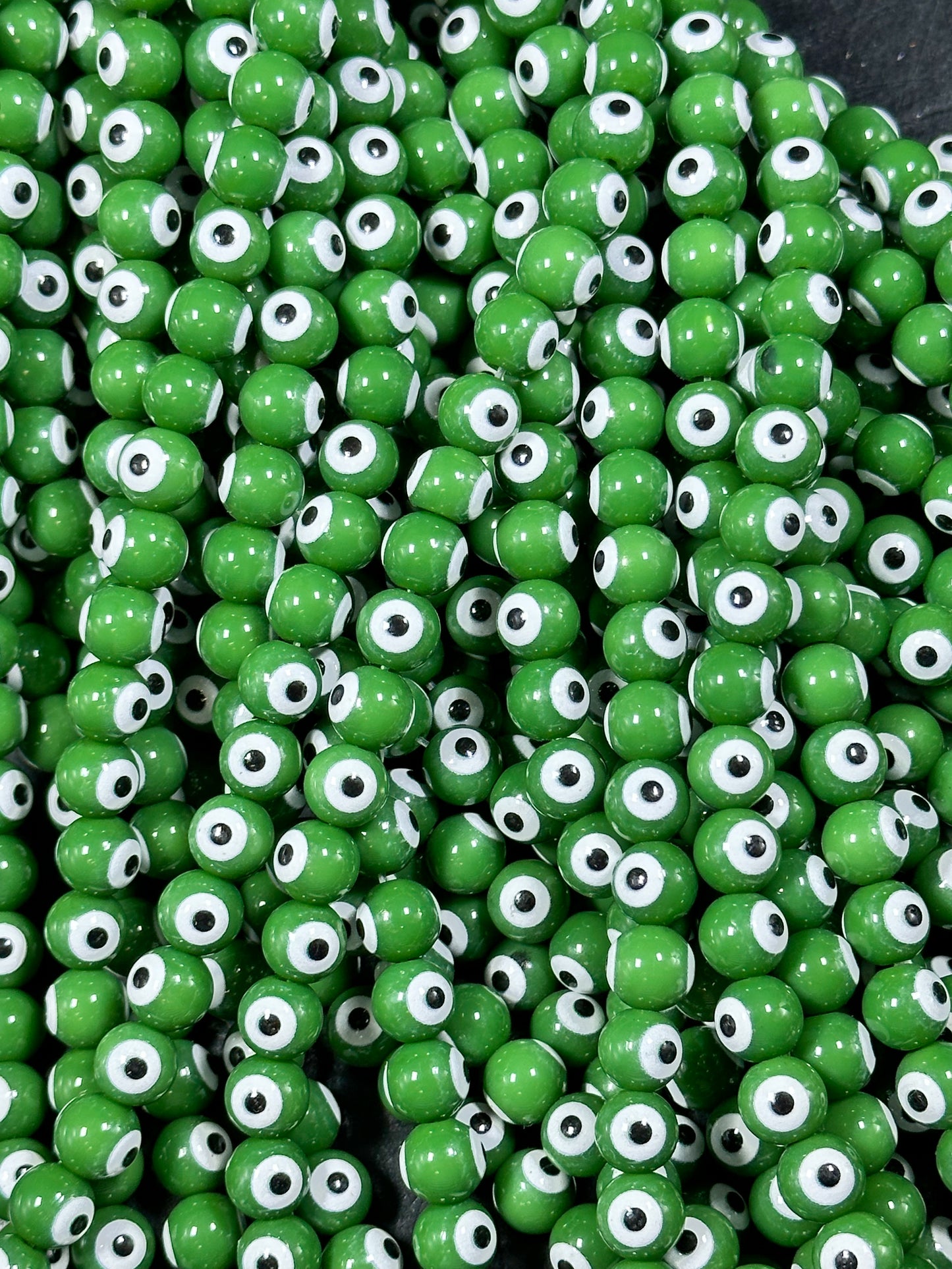 Beautiful Green Evil Eye Glass Beads 6mm 8mm Round Beads, Beautiful Green Evil Eye Amulet Glass Beads, Full Strand Evil Eye Glass Beads