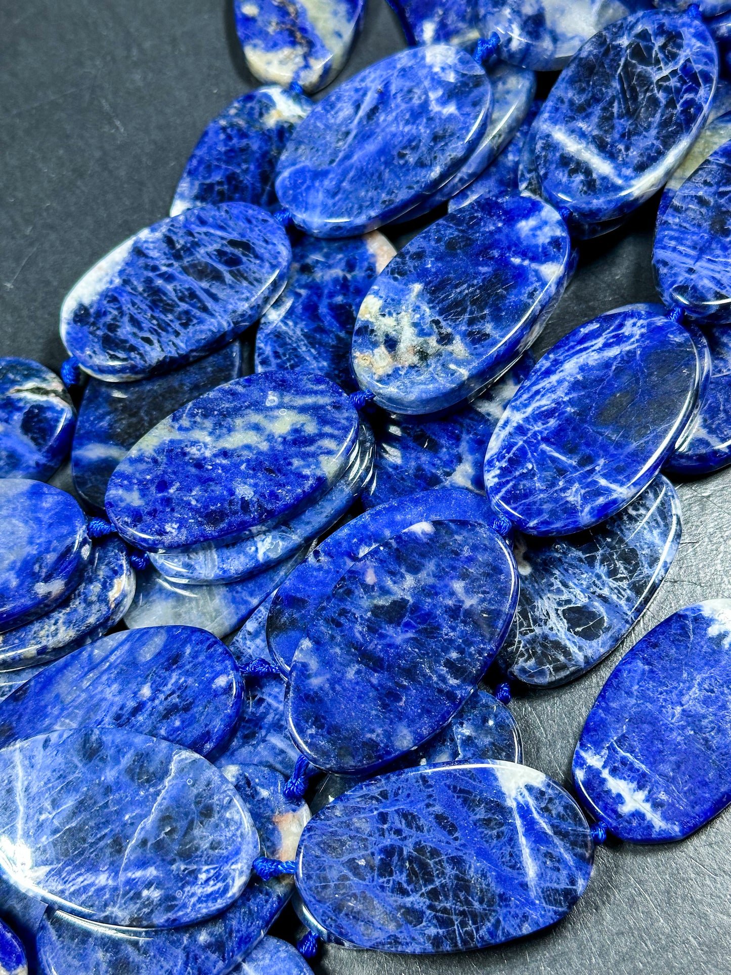 NATURAL Sodalite Gemstone Bead 51x30mm Oval Shape Bead, Beautiful Natural Blue White Color Sodalite Gemstone Loose Beads Full Strand 15.5"