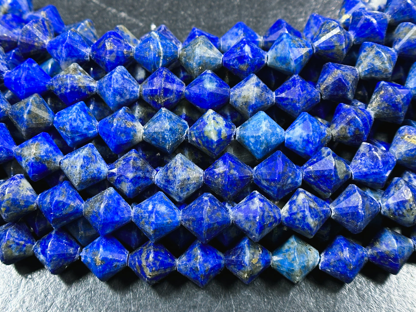 Natural Lapis Lazuli Gemstone Bead Faceted 8mm Bicone Diamond Shape Bead, Beautiful Natural Royal Blue Color Lapis Beads, Full Strand 15.5"