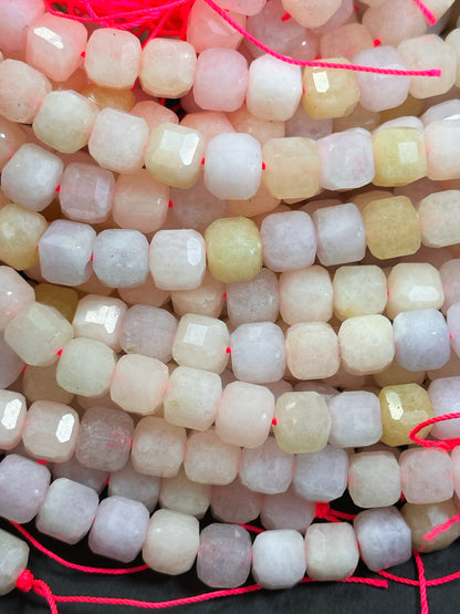 AAA Natural Morganite Gemstone Bead Faceted 8mm Cube Shape, Gorgeous Multicolor Pastel Pink Yellow Purple Morganite Beads, Excellent Quality