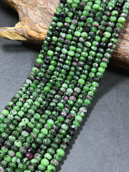 Natural Ruby Zoisite Gemstone Bead Faceted 8x5mm Rondelle Beads, Beautiful Natural Green Ruby Red Ruby Zoisite Beads Excellent Quality 15.5"