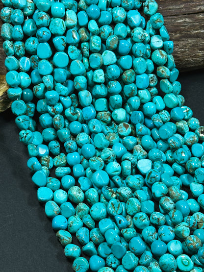 Natural Chinese Turquoise Gemstone Bead 9-12mm Freeform Pebble Shape, Beautiful Natural Blue Color Turquoise Beads, Full Strand 15.5"